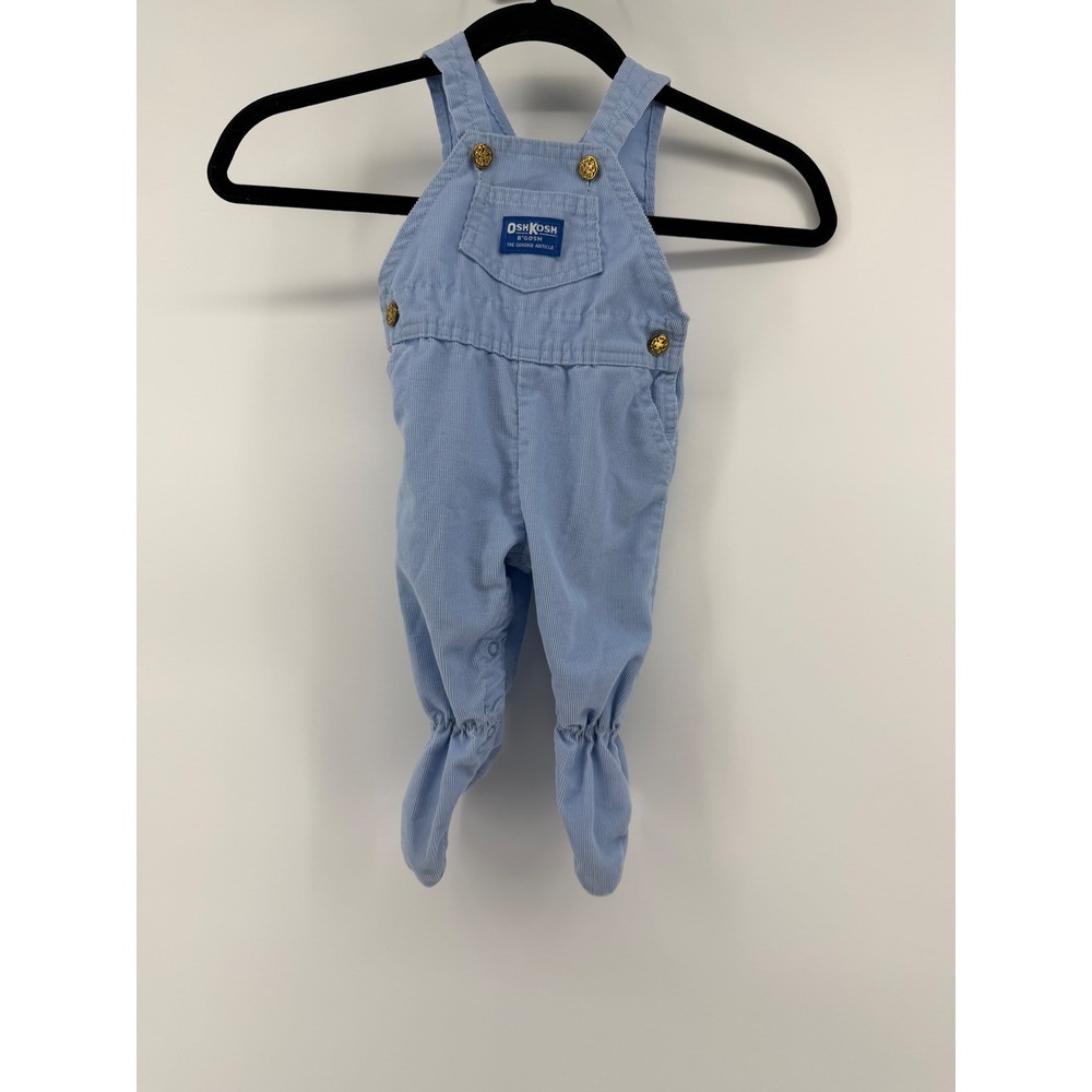 Vintage OshKosh Bgosh Baby Overalls 3/6 Months Blue Corduroy Footed Vestbak USA